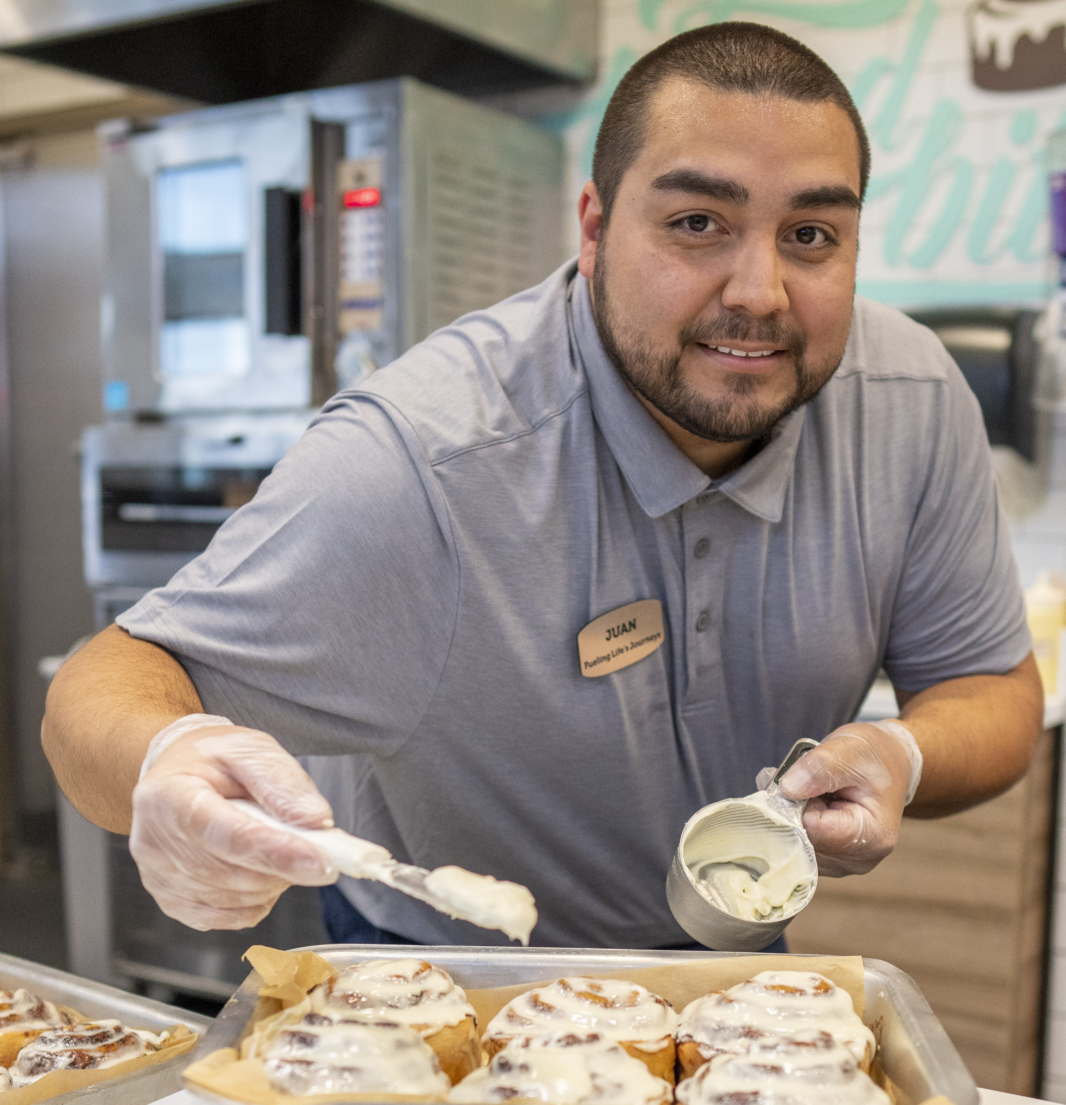 man serving food