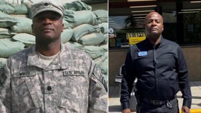 picture of a man side by side with him in military uniform and pilot uniform