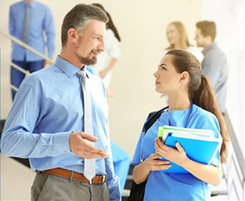 man and woman talking