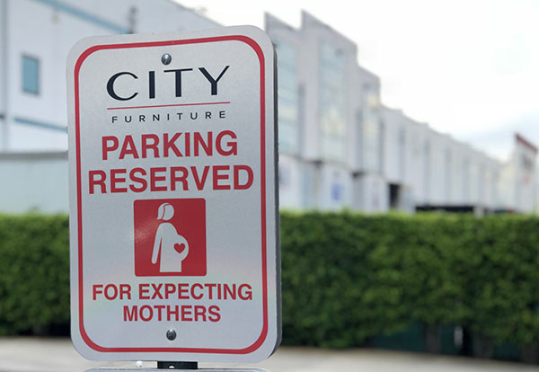 City furniture reserved parking sign for expecting mothers