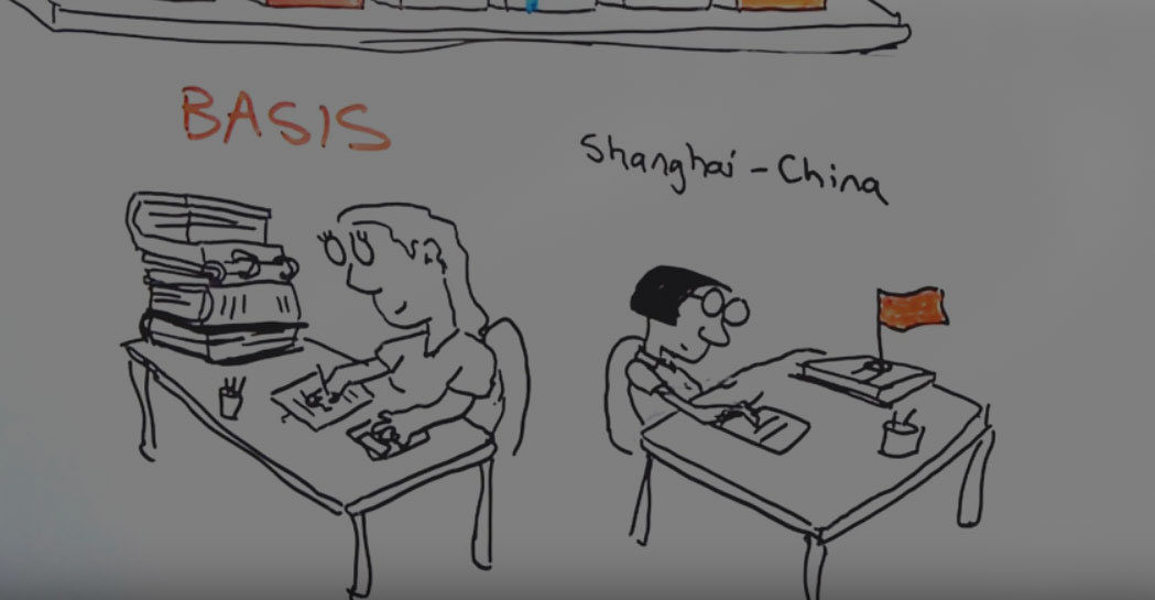 cartoon of two students studying