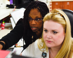 two women concentrating